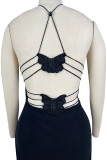 Sexy Solid Butterfly Backless Mesh V Neck One Step Skirt Dresses