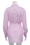 Casual Striped Buttons Turndown Collar Long Sleeve Two Pieces