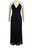 Sexy Solid Butterfly Backless Mesh V Neck One Step Skirt Dresses
