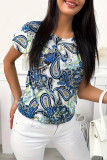 Casual Vintage Geometric Print O Neck T-Shirts