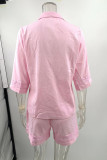 Casual Solid Pocket Frenulum With Bow V Neck Short Sleeve Two Pieces