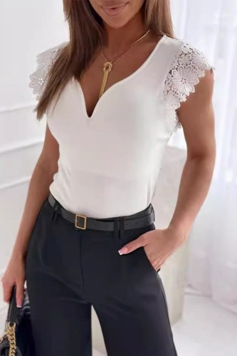 Sexy Solid Lace V Neck T-Shirts