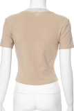 Casual Solid Bandage Patchwork O Neck T-Shirts