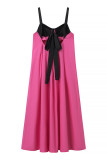 Casual Solid Patchwork With Bow Contrast V Neck Sling Dresses