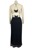 Sexy Solid Butterfly Backless Mesh V Neck One Step Skirt Dresses