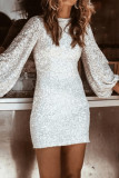 Casual Solid Sequins Sequined O Neck One Step Skirt Dresses