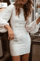 Casual Solid Sequins Sequined O Neck One Step Skirt Dresses
