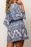 Casual Vintage Floral Patchwork Backless V Neck Loose Rompers