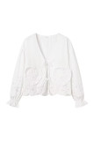 Sweet Solid Embroidered Hollowed Out Frenulum V Neck Tops