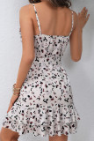 Sexy Floral Frenulum Flounce V Neck Irregular Dresses