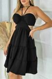 Sexy Solid Hollowed Out Fold Halter A Line Dresses