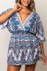 Casual Vintage Floral Patchwork Backless V Neck Loose Rompers