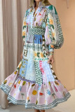 Elegant Floral Contrast Mandarin Collar Shirt Dresses