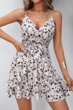 Sexy Floral Frenulum Flounce V Neck Irregular Dresses