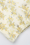Sexy Print Flowers Frenulum Fold V Neck Waist Skirt Dresses