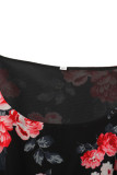 Vintage Elegant Flowers Flounce Fold Pleated O Neck Pleated Dresses
