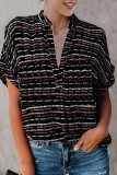 Casual Vintage Striped Print Contrast V Neck Tops