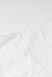 Sweet Solid Embroidered Hollowed Out Frenulum V Neck Tops