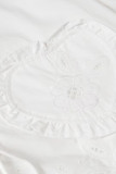 Sweet Solid Embroidered Hollowed Out Frenulum V Neck Tops