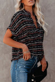 Casual Vintage Striped Print Contrast V Neck Tops