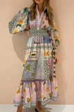 Elegant Floral Contrast Mandarin Collar Shirt Dresses