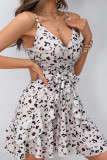 Sexy Floral Frenulum Flounce V Neck Irregular Dresses