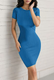 Sexy Solid Patchwork O Neck Wrapped Skirt Short Sleeve Dress