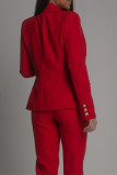 Casual Work Solid Buttons Turn-back Collar Long Sleeve Two Pieces