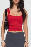 Sexy Solid Bandage Backless Square Collar Tops