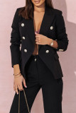 Casual Work Solid Buttons Turn-back Collar Long Sleeve Two Pieces