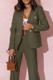 Casual Work Solid Buttons Turn-back Collar Long Sleeve Two Pieces