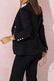 Casual Work Solid Buttons Turn-back Collar Long Sleeve Two Pieces