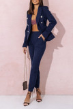 Casual Work Solid Buttons Turn-back Collar Long Sleeve Two Pieces