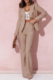 Casual Work Solid Buttons Turn-back Collar Long Sleeve Two Pieces