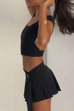 Sexy Solid Metal Accessories Decoration Backless Slit U Neck Two Pieces