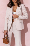 Casual Work Solid Buttons Turn-back Collar Long Sleeve Two Pieces