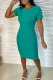 Sexy Solid Patchwork O Neck Wrapped Skirt Short Sleeve Dress