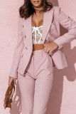 Casual Work Solid Buttons Turn-back Collar Long Sleeve Two Pieces