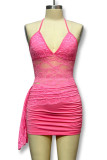 Sexy Solid Lace Hollowed Out Backless V Neck Sleeveless Two Pieces