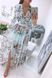 Elegant Floral Slit V Neck Printed Dresses