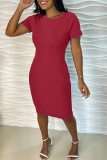 Sexy Solid Patchwork O Neck Wrapped Skirt Short Sleeve Dress