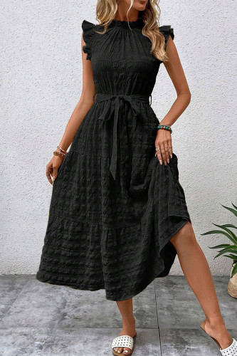 Elegant Solid Bandage Fold Texture Half A Turtleneck A Line Dresses
