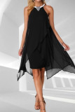Elegant Solid Patchwork Asymmetrical Halter Irregular Dresses