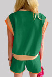 Casual Sportswear Solid Contrast O Neck Two Pieces