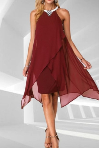Elegant Solid Patchwork Asymmetrical Halter Irregular Dresses