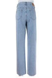 Casual Solid Ripped High Waist Denim Jeans