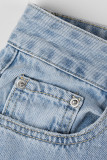 Casual Solid Ripped High Waist Denim Jeans