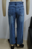 Casual Street Solid Ripped High Waist Loose Denim Jeans
