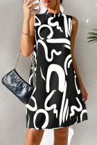 Casual Letter Print Patchwork Half A Turtleneck Printed Dresses