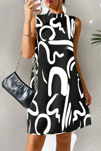 Casual Letter Print Patchwork Half A Turtleneck Printed Dresses